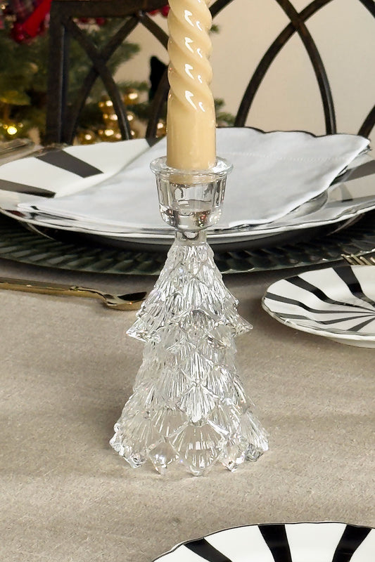 Candelabro Tallado De Cristal Con Diseño De Abeto Transparente Cristina Oria