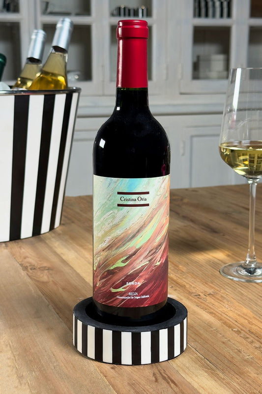 Posa Botellas De Resina Con Diseño De Rayas Blancas Y Negras