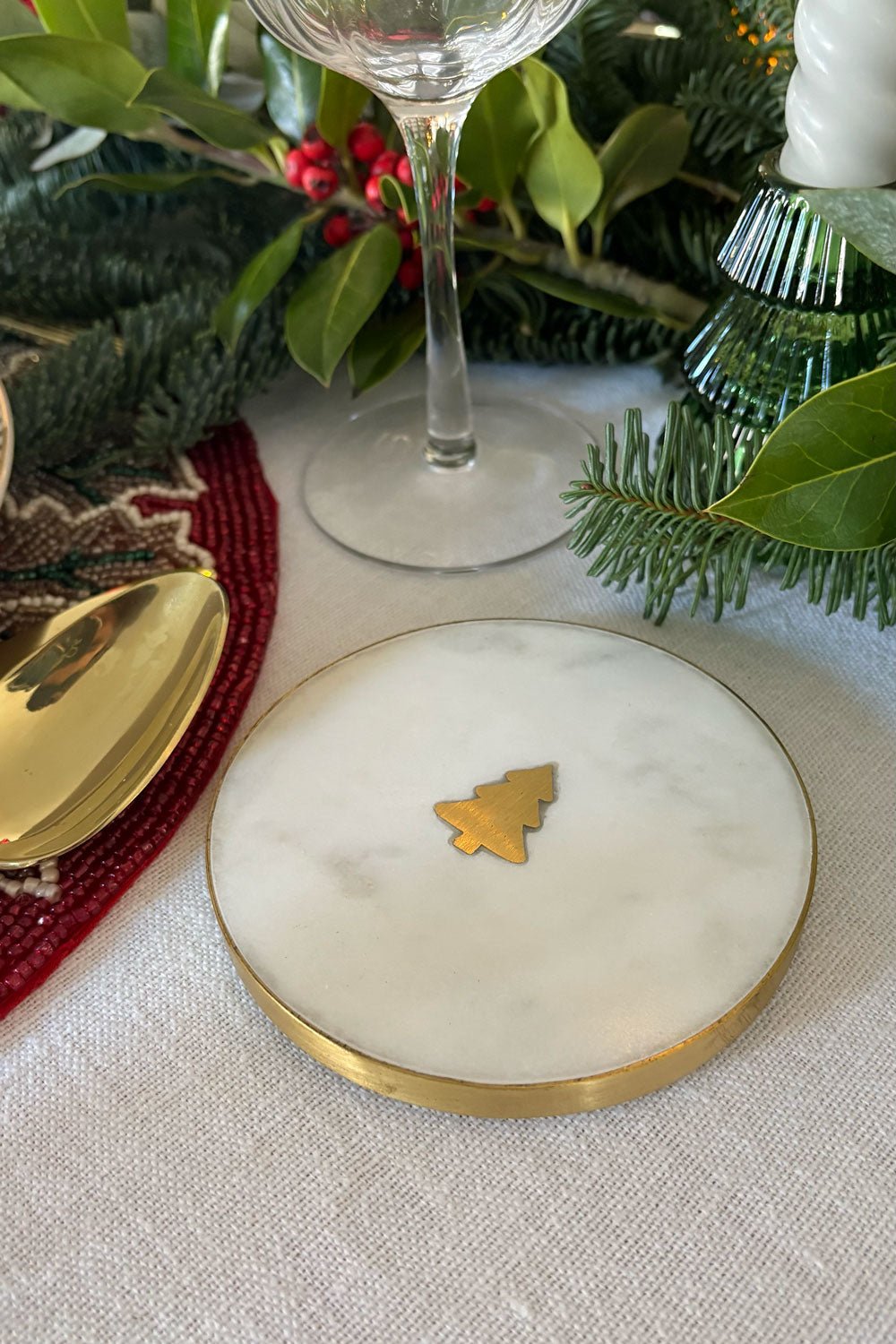 Posavasos Mármol Blanco Con Figura De Árbol Cristina Oria 