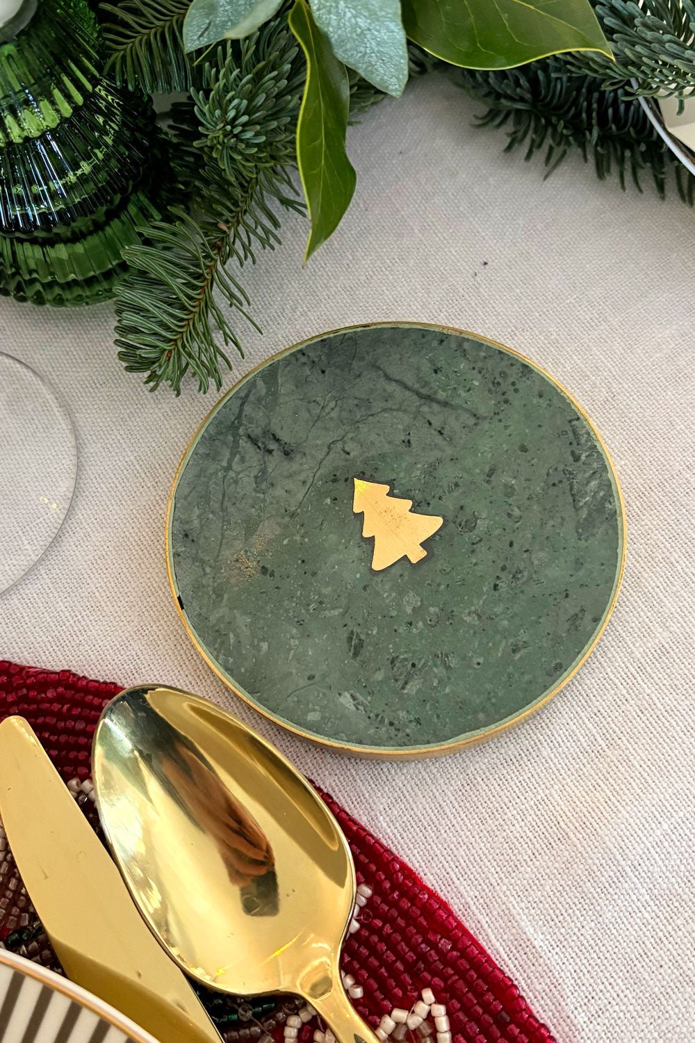 Posavasos Mármol Verde Con Figura De Árbol Cristina Oria 