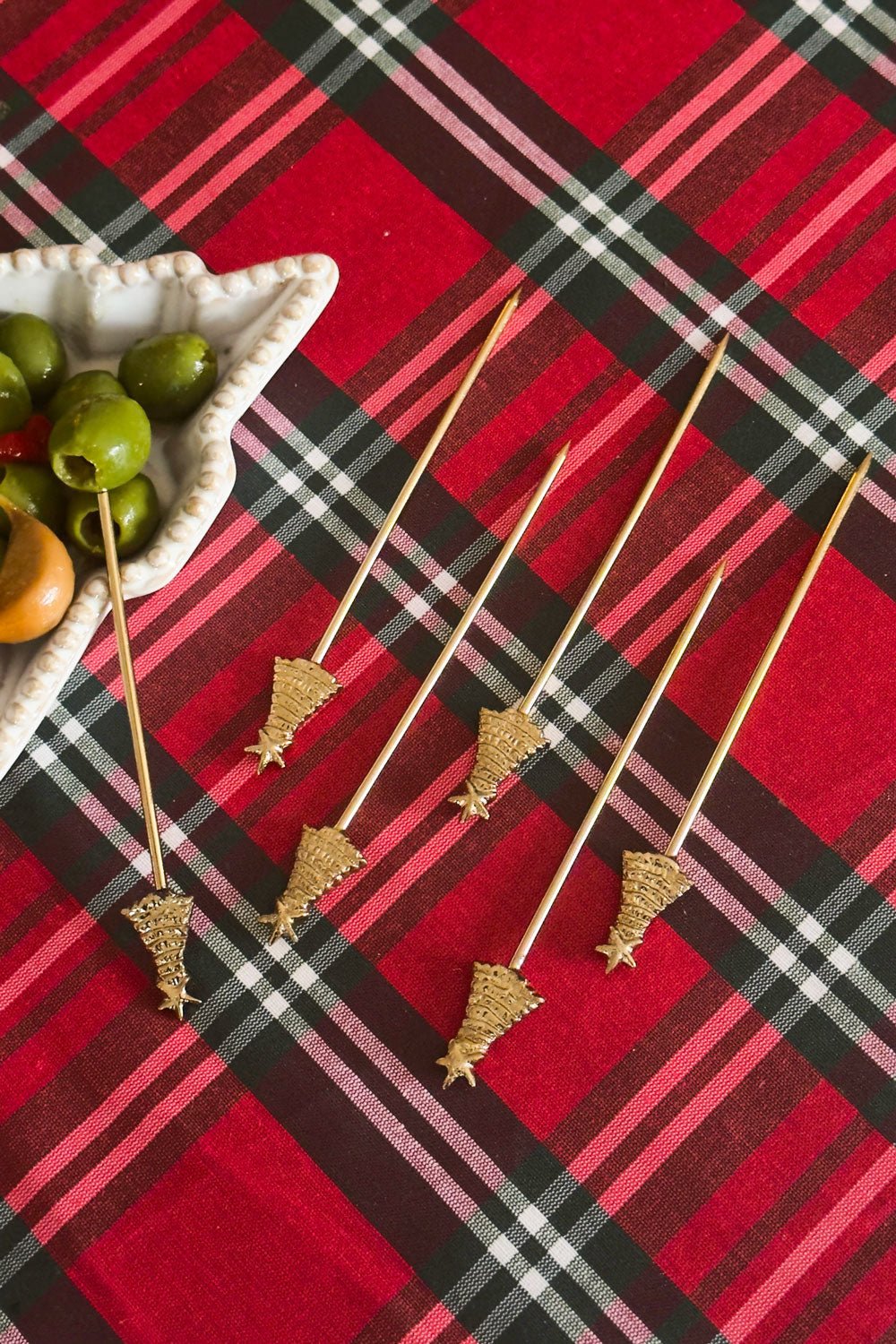 Detalle Set De 6 Pinchos De Bronce Con Diseño De Árbol Navidad Cristina Oria 