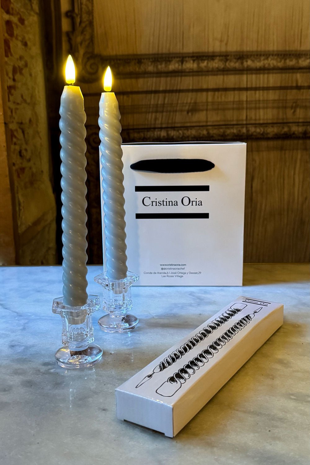 Set De 2 Candelabros De Cristal Minis & Velas LED Cristina Oria 