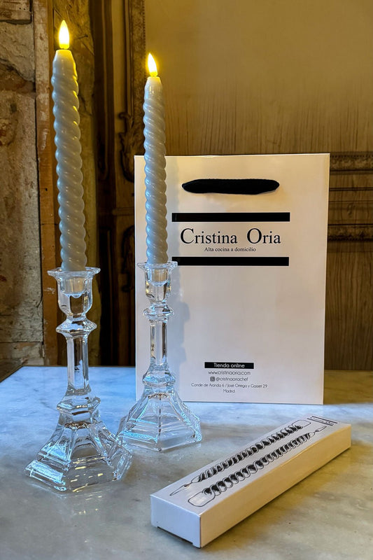 Set De 2 Candelabros De Cristal Grandes & Velas LED Cristina Oria 