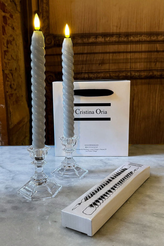 Set De 2 Candelabros De Cristal Pequeños & Velas LED