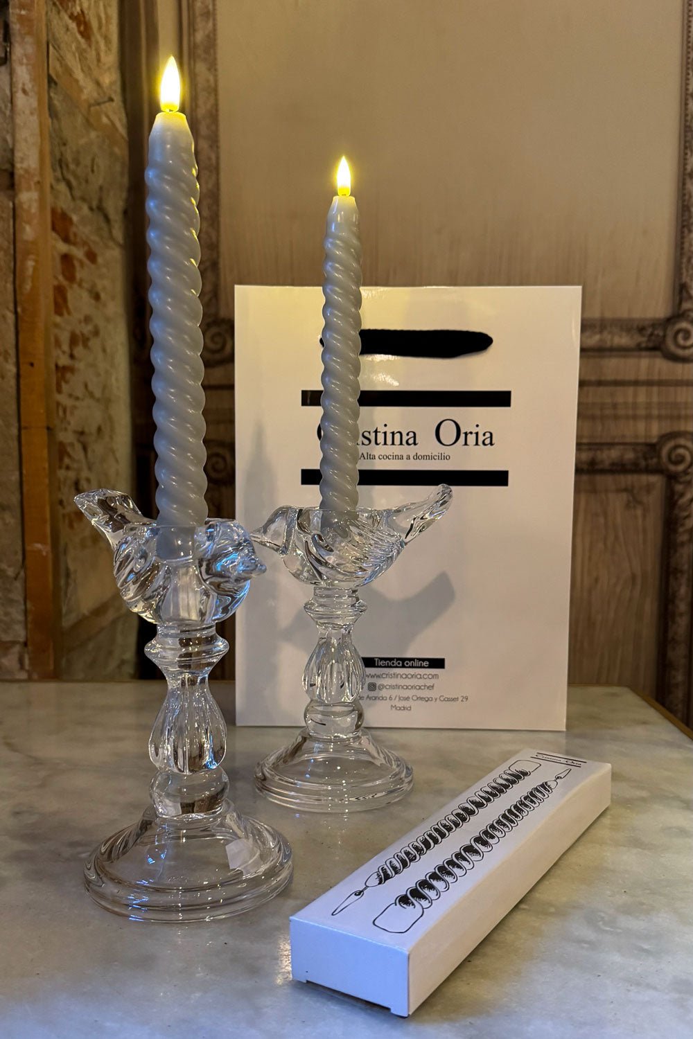 Set De 2 Candelabros De Cristal Diseño Pájaro & Velas LED Cristina Oria 