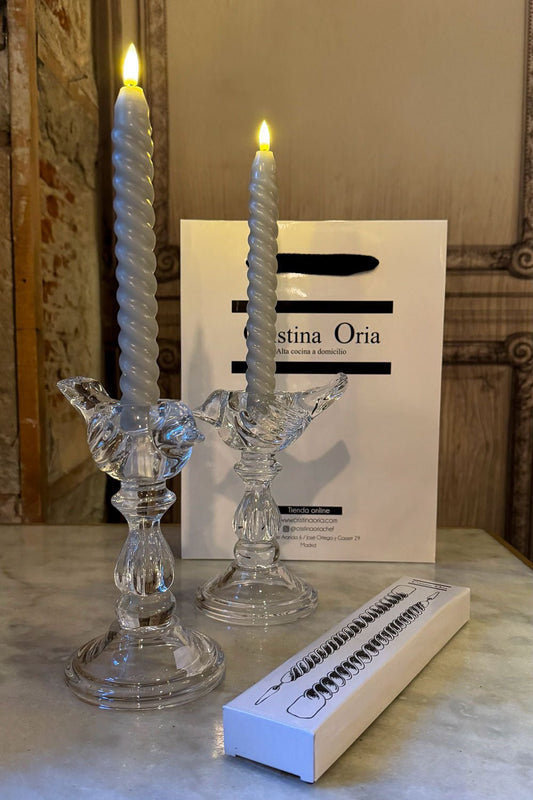 Set De 2 Candelabros De Cristal Diseño Pájaro & Velas LED Cristina Oria 