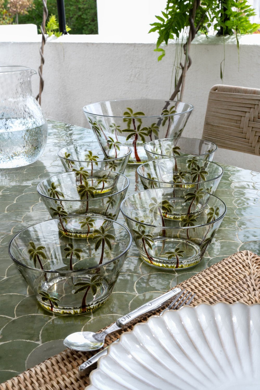 Set mit 6 Acryl-Schalen im Palmen-Design | Glasgeschirr