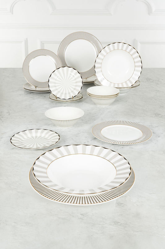 Vajilla Blanca Y Gris Con Cuencos Y Platos De Pan 4 Personas Cristina Oria 