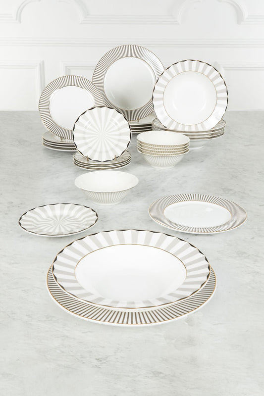 Vajilla Blanca Y Gris Con Cuencos Y Platos De Pan 6 Personas Cristina Oria 