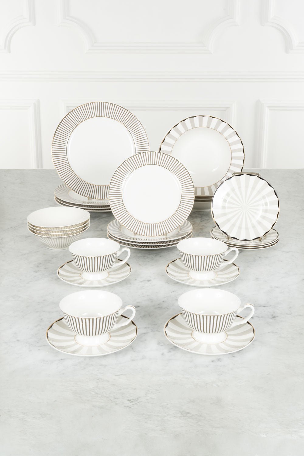 Vajilla Blanca Y Gris Completa 4 Personas Cristina Oria 