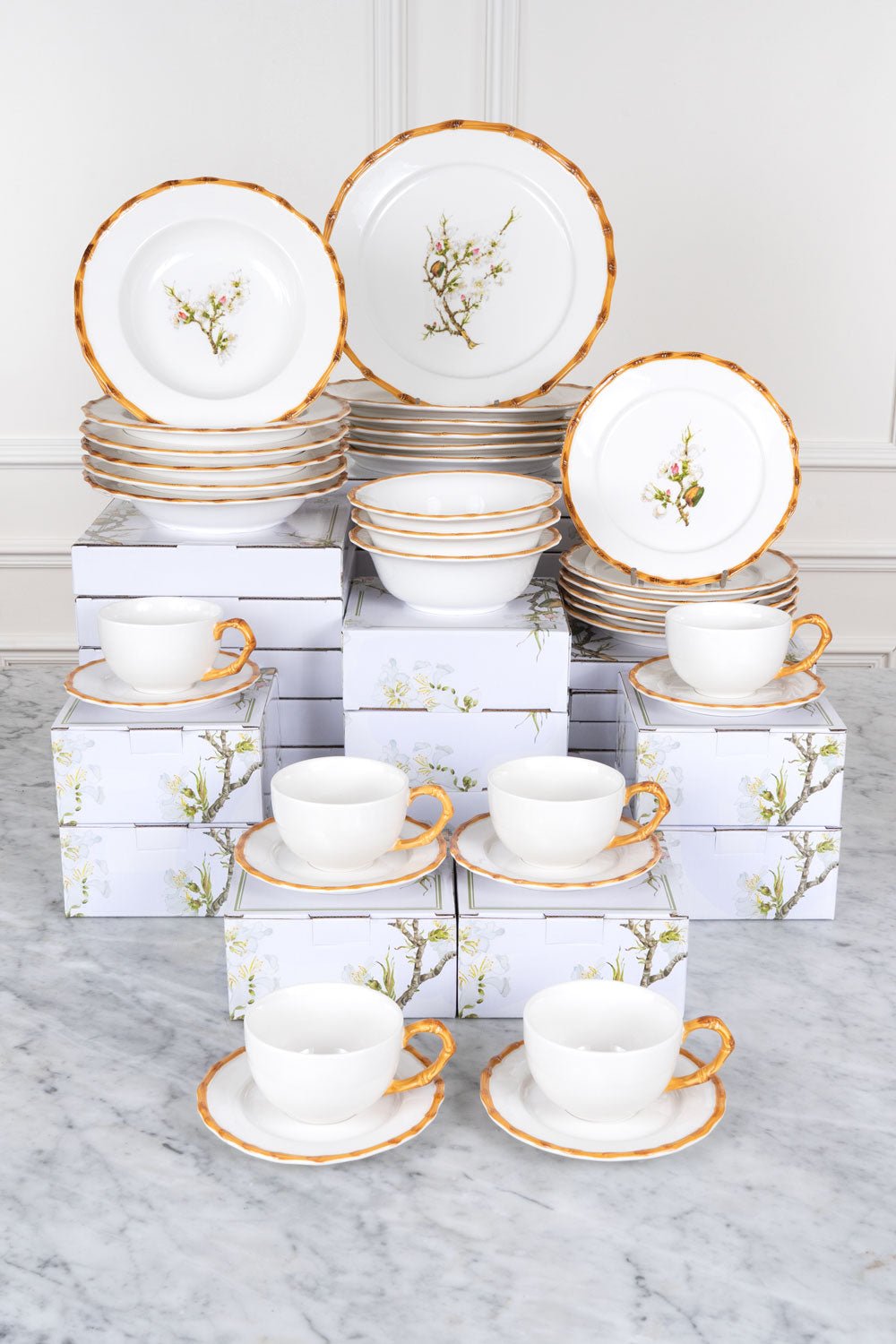 Vajilla Completa Diseño Bambú & Flor Almendro 6 Personas Cristina Oria 