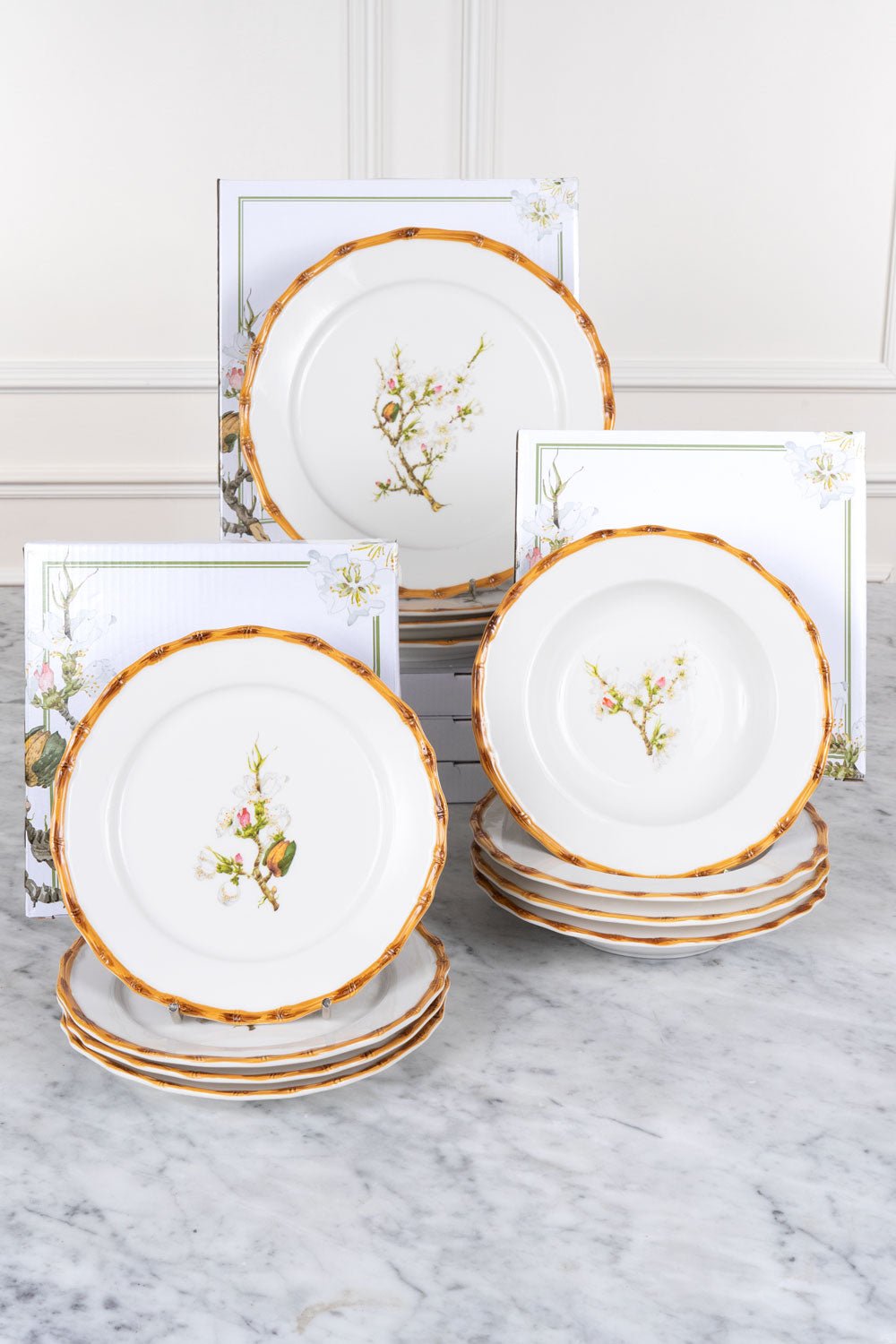 Vajilla Básica Diseño Bambú & Flor Almendro 4 Personas Cristina Oria 