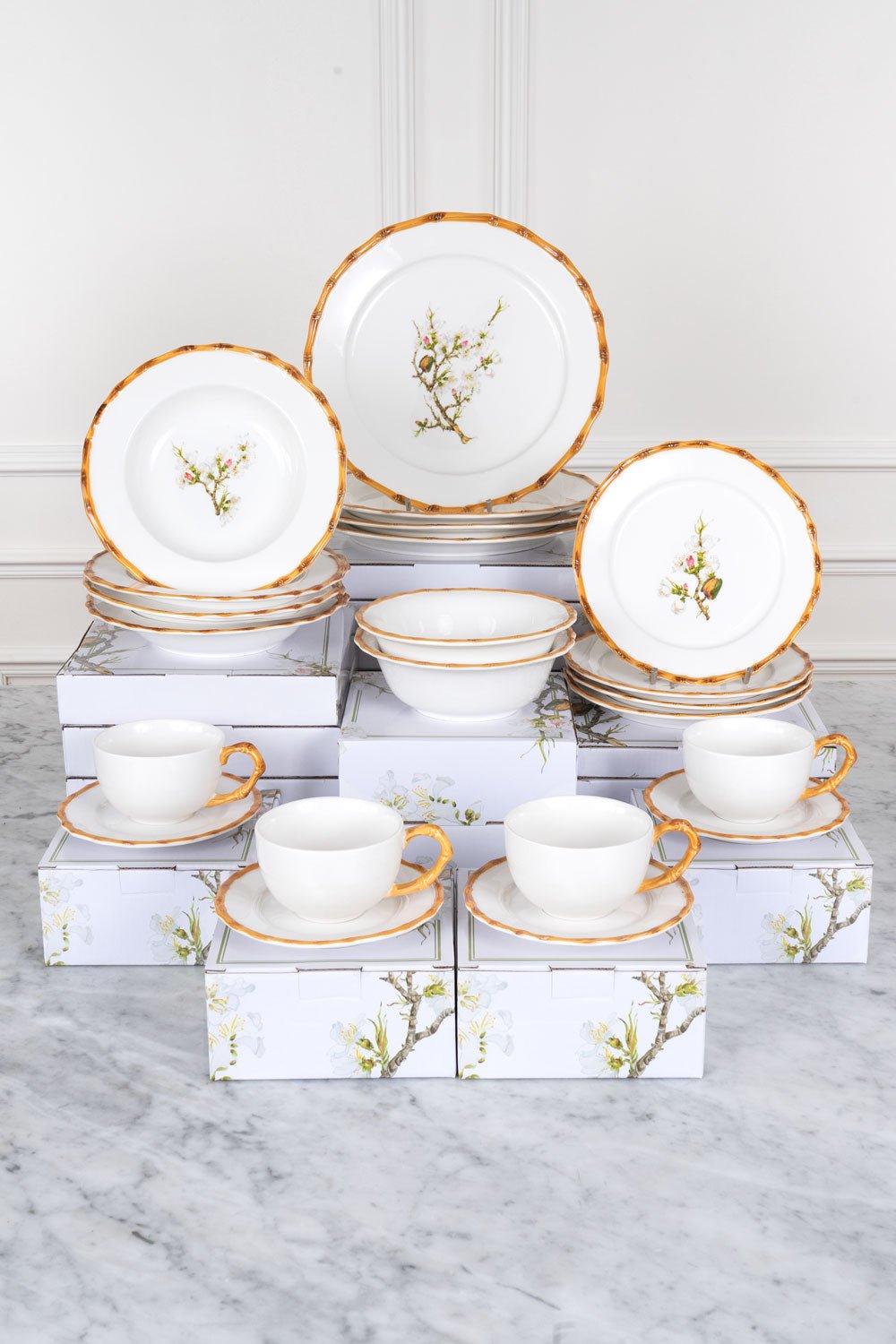 Vajilla Completa Diseño Bambú & Flor Almendro 4 Personas Cristina Oria 