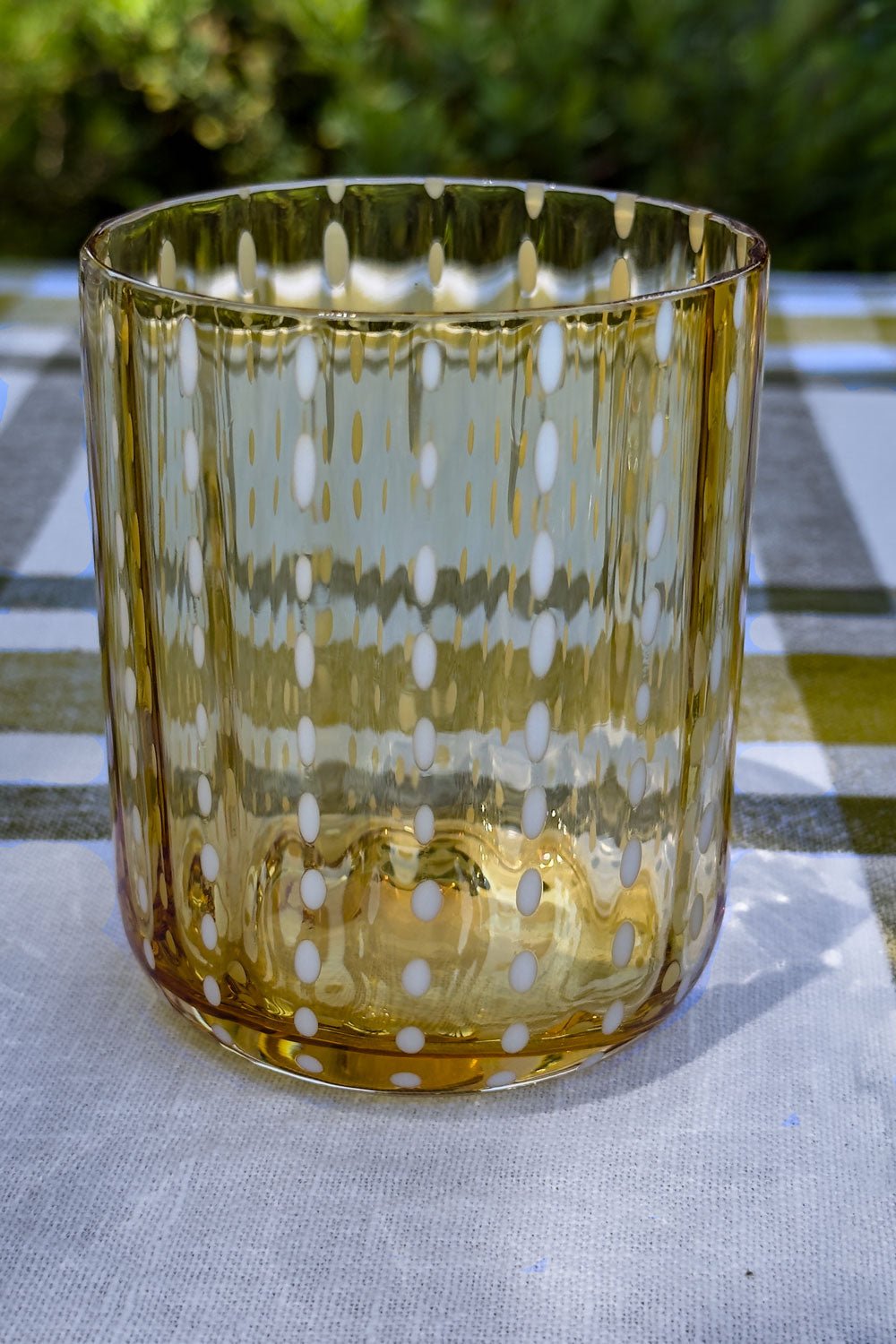 Detalles Set 6 Vasos Cristal Amarillo Ámbar & Motas Blancas Cristina Oria