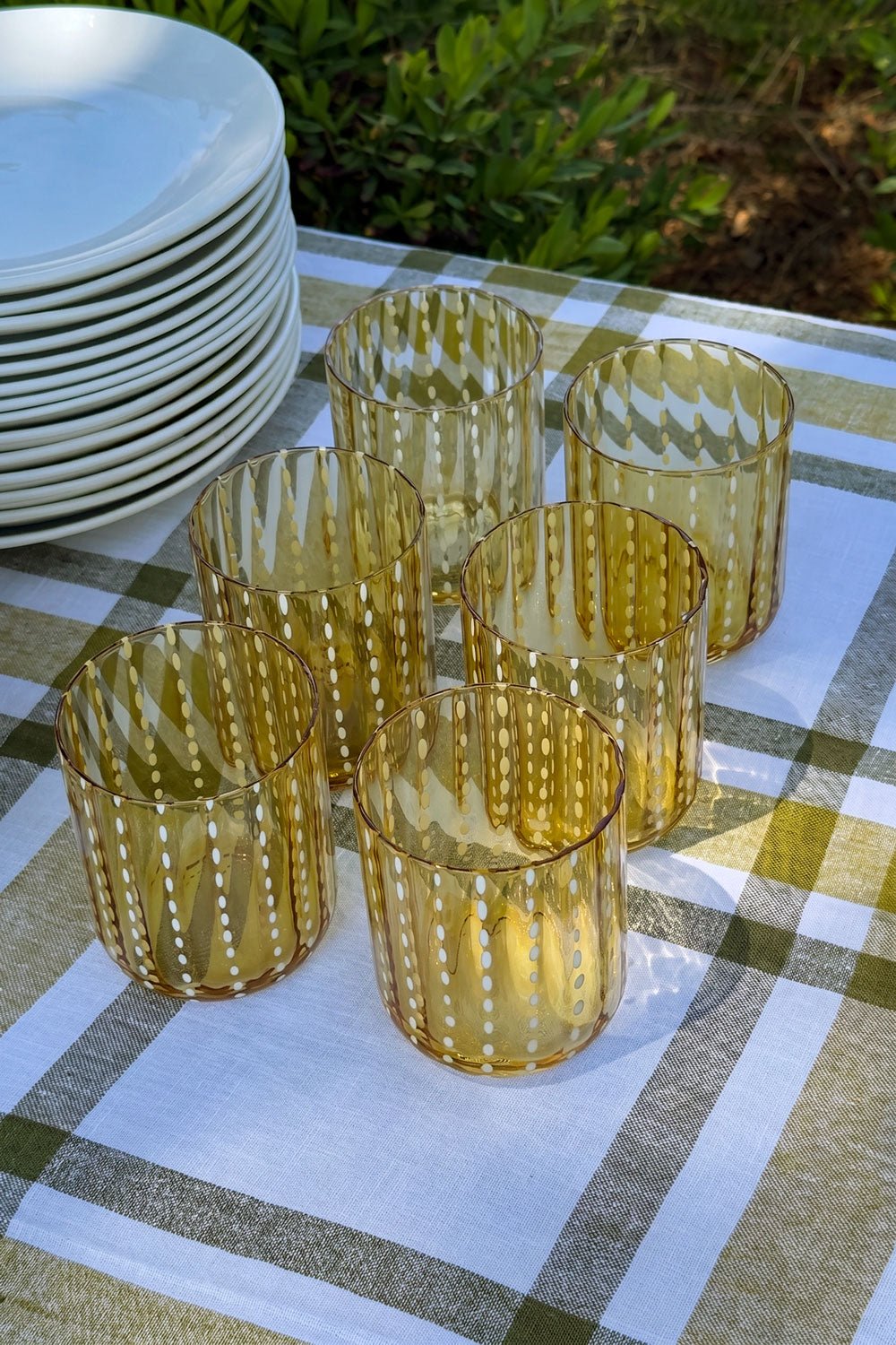 Set 6 Vasos Cristal Amarillo Ámbar & Motas Blancas Cristina Oria