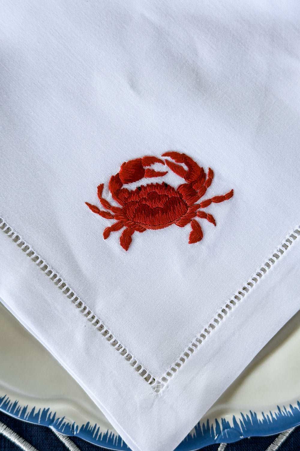 Cangrejo Detalles  Set De 6 Servilletas Bordadas A Mano Con Diseño de Animales Marinos Cristina Oria