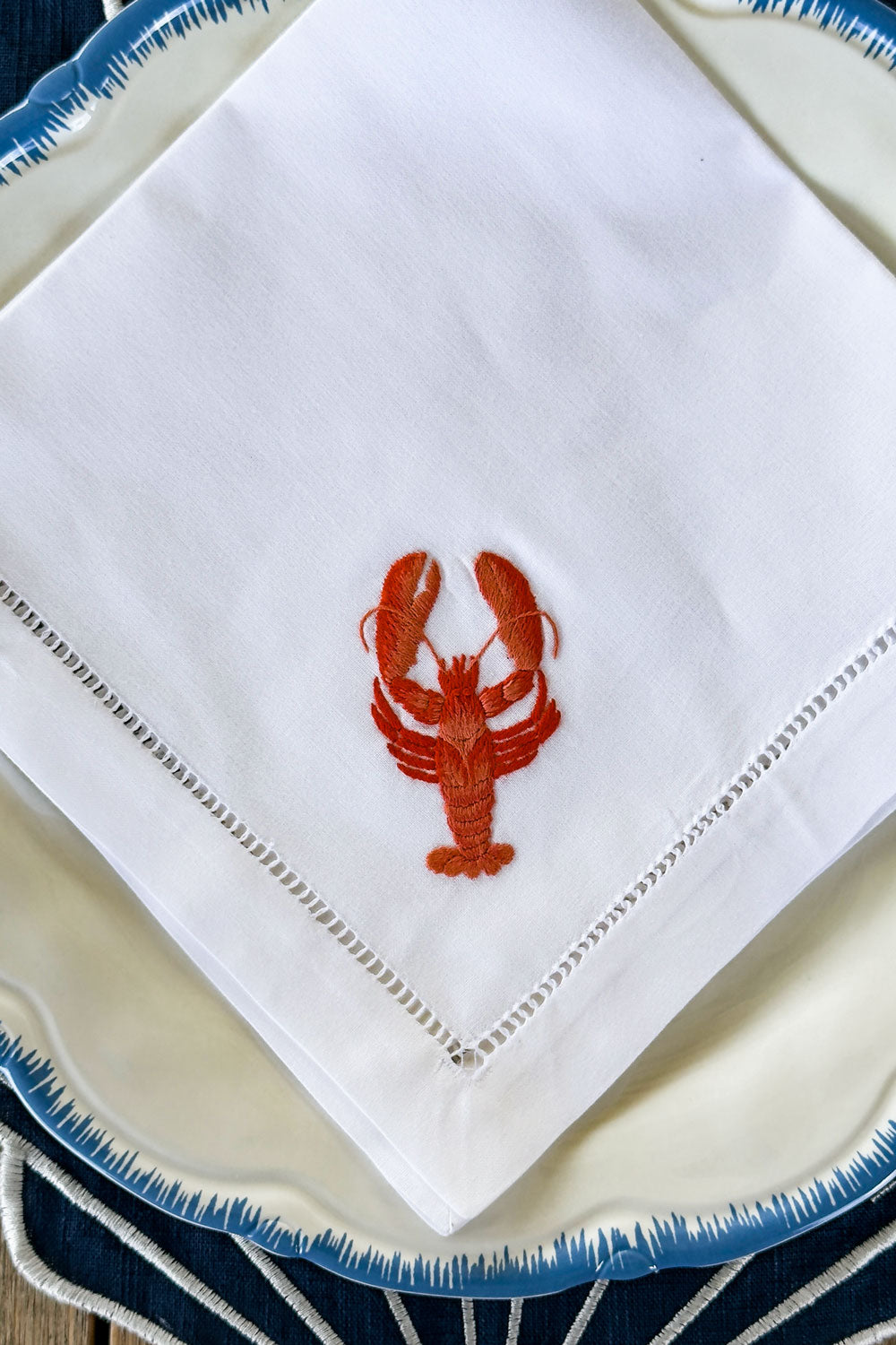 Cangrejo Detalles Set De 6 Servilletas Bordadas A Mano Con Diseño de Animales Marinos Cristina Oria