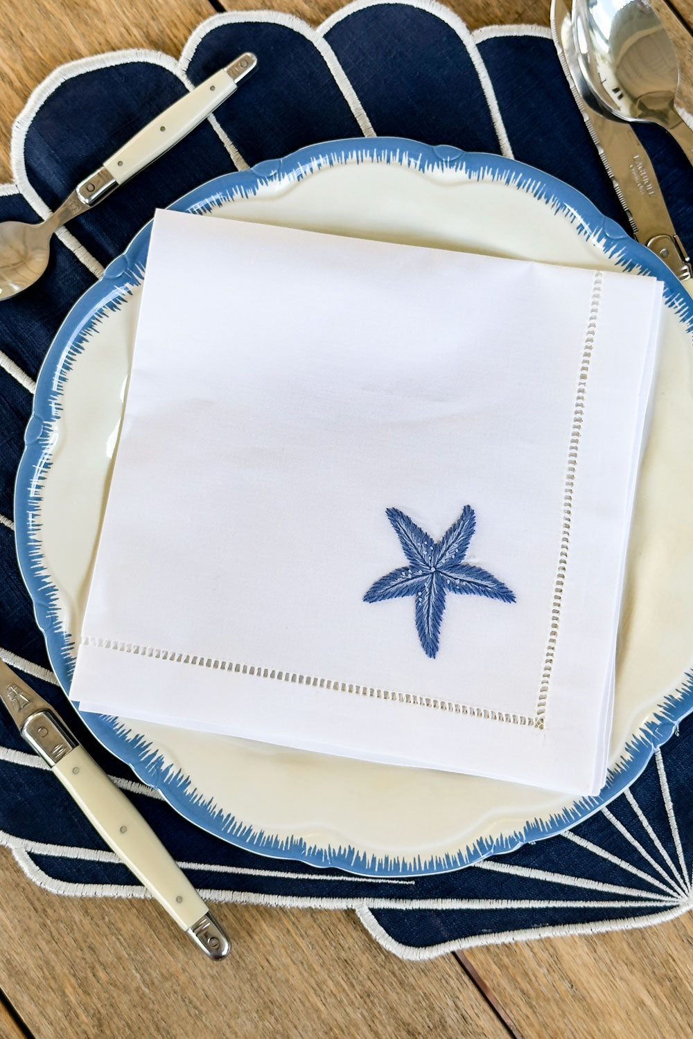 Estrella Set De 6 Servilletas Bordadas A Mano Con Diseño de Animales Marinos Cristina Oria