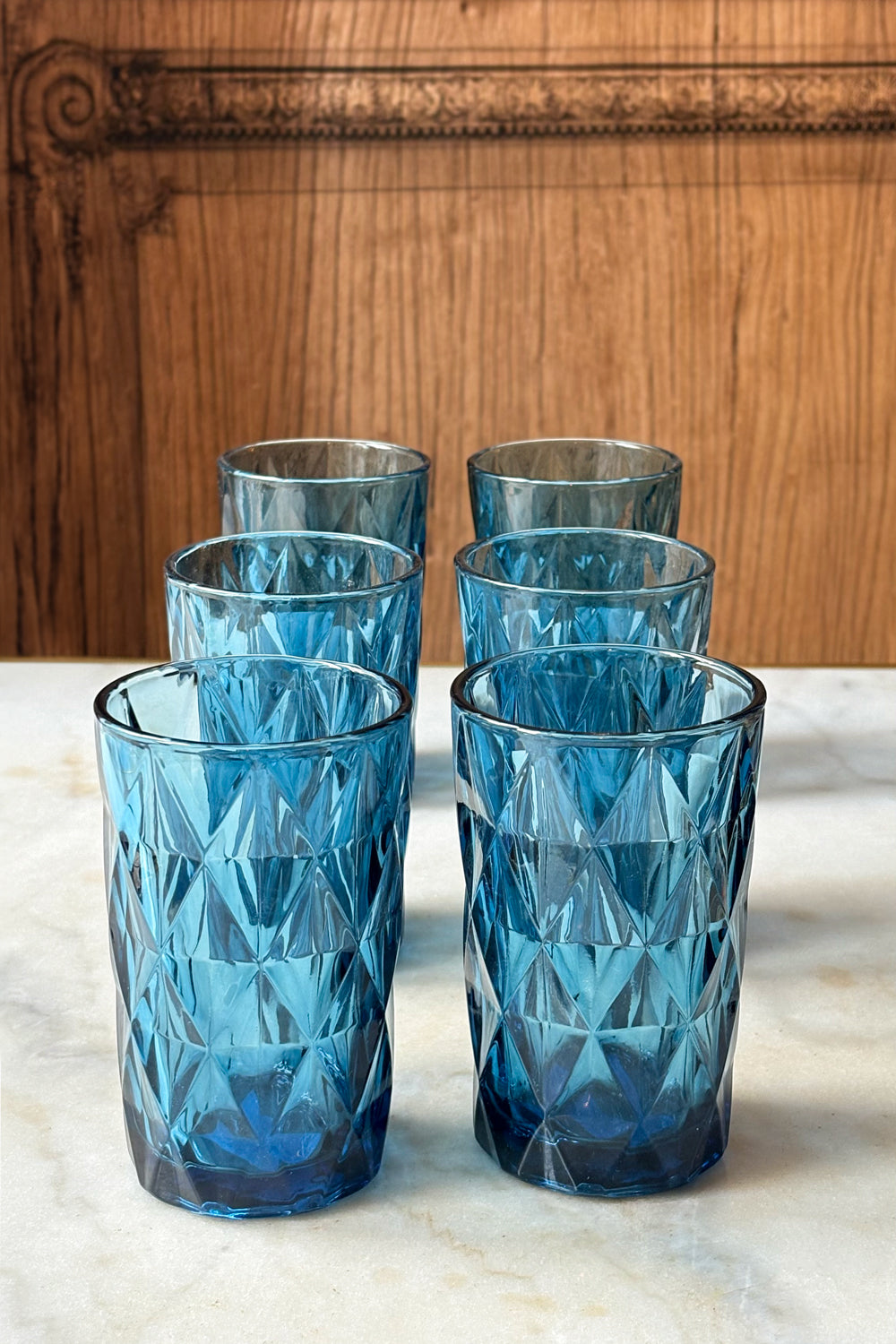 Set 6 Vasos Altos Azules Diseño Rombos Cristina Oria 