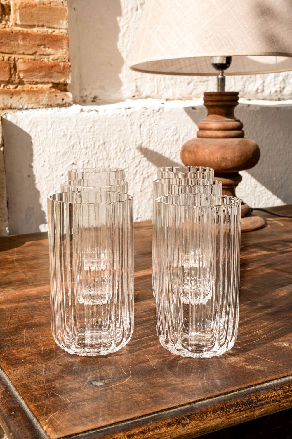 Ensemble de 6 Grands Verres en Cristal Ondulé