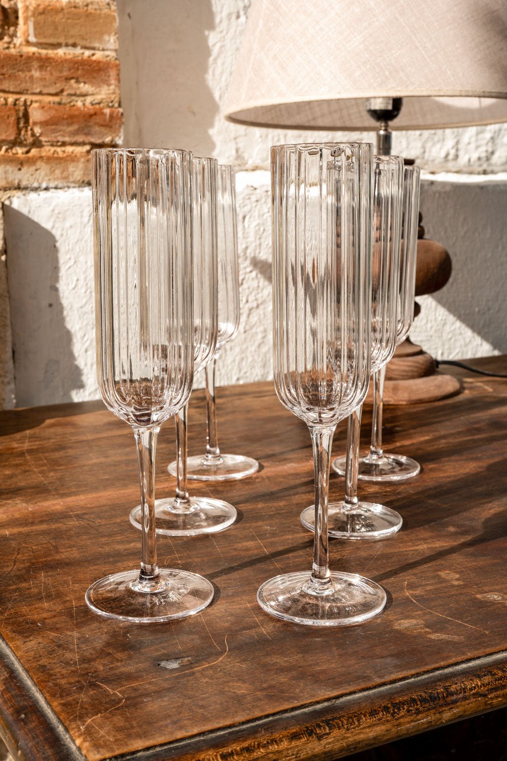 Set di 6 calici da champagne in cristallo con onde