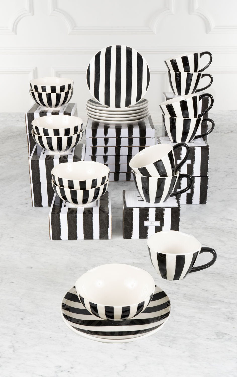 Vajilla Artesana Rayas Verticales & Cuencos 4 Personas Cristina Oria 