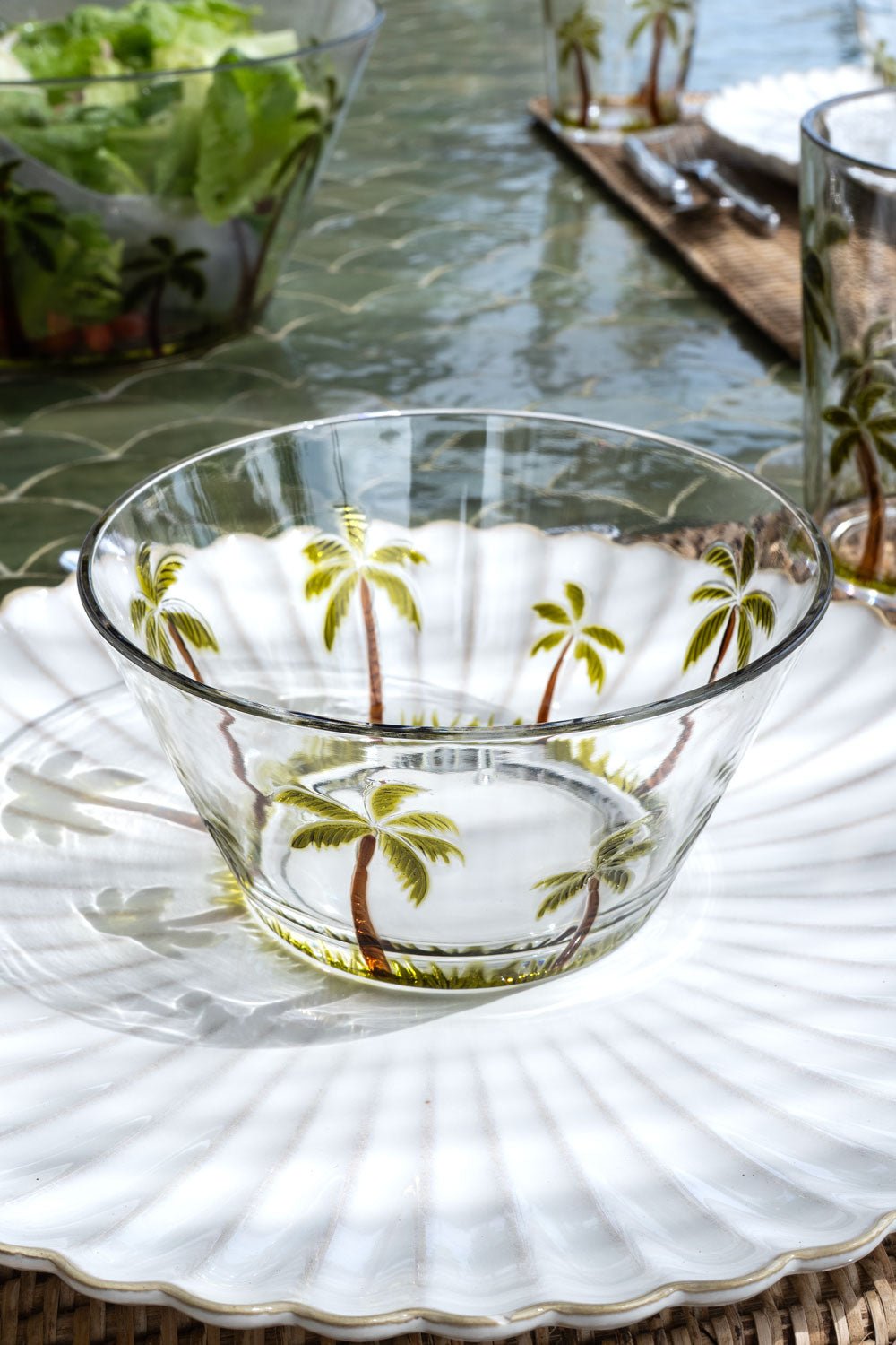 Set mit 6 Acryl-Schalen im Palmen-Design | Glasgeschirr