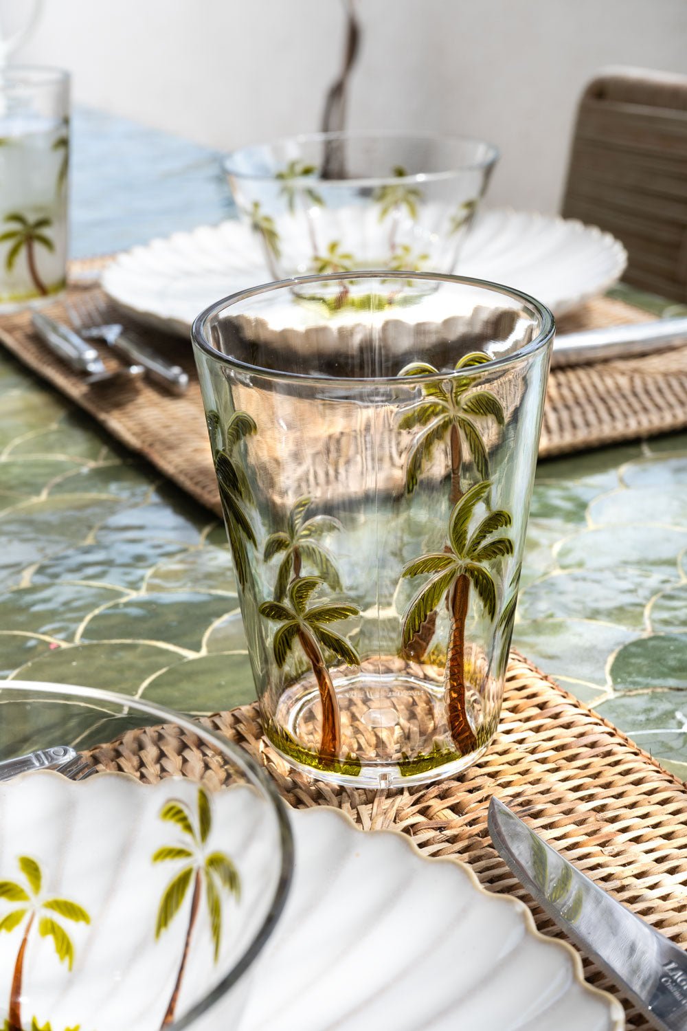 12-teiliges Acrylgeschirr-Set im Palmen-Design | Glasgeschirr