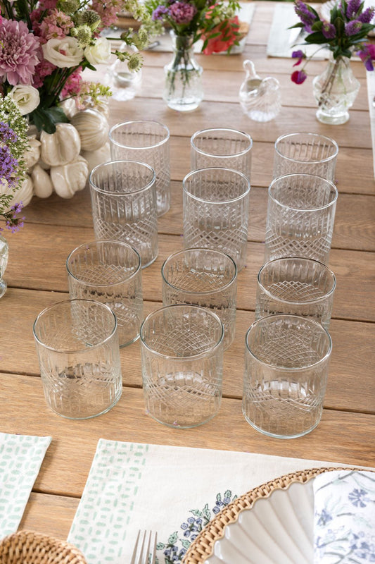 Set 12 Vasos De Cristal Tallado Rombos Cristina Oria 