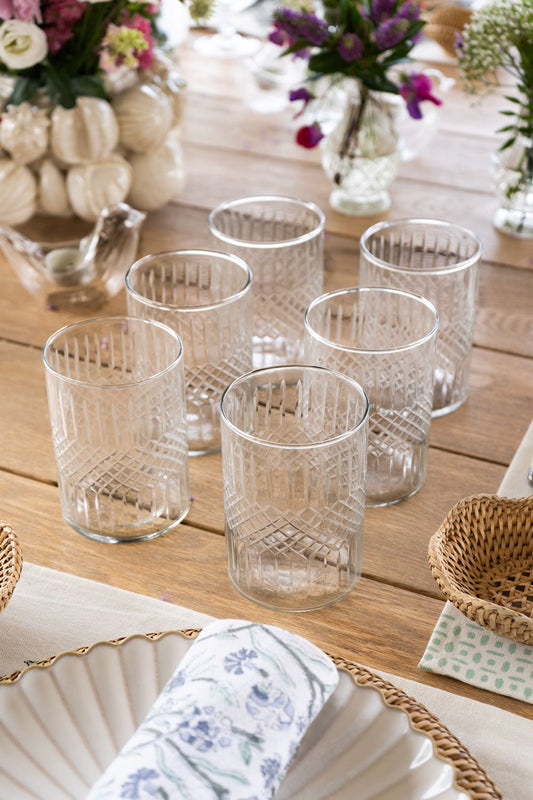 Set 6 Vasos De Cristal Tallado Rombos Grandes Cristina Oria 