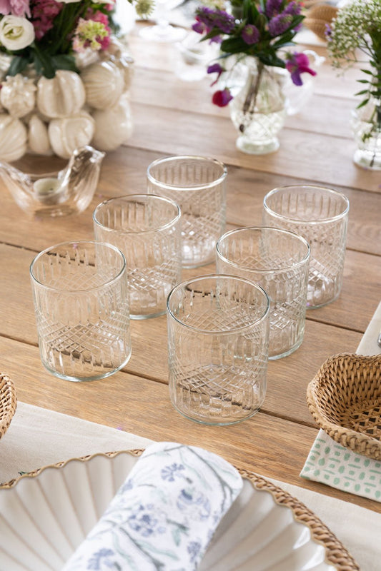Set 6 Vasos De Cristal Tallado Rombos Cristina Oria 