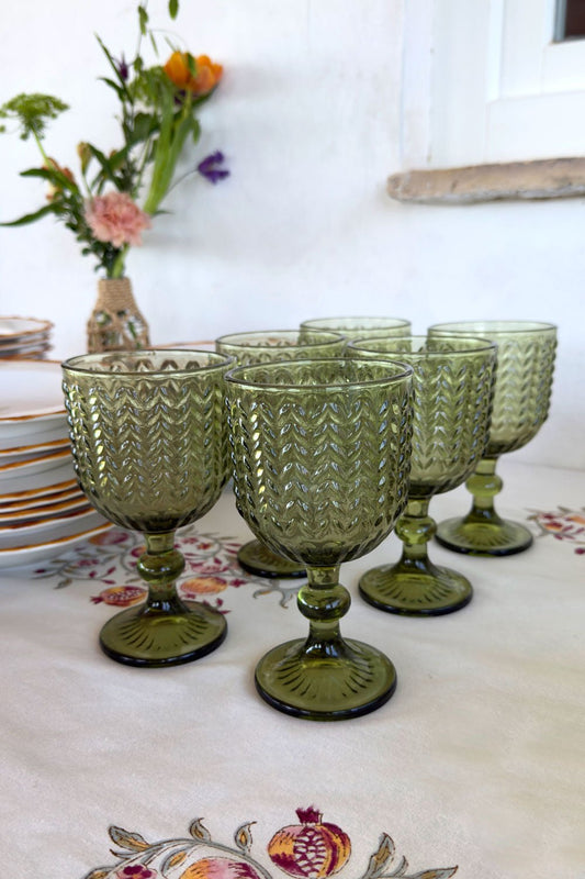Set 6 Copas Cristal Verde Espiga