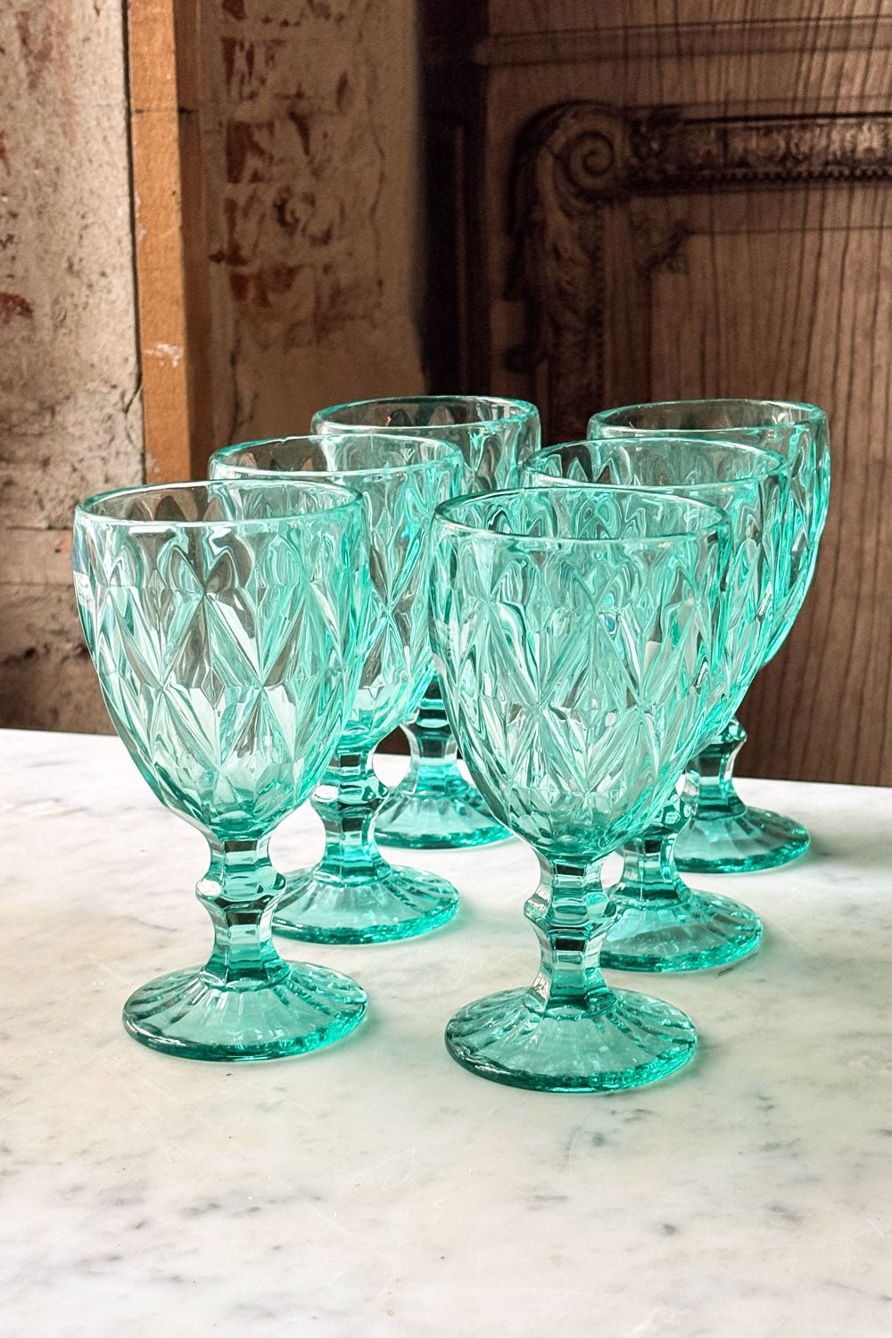 Set 6 Copas Azules Turquesas Diseño Rombos Cristina Oria 