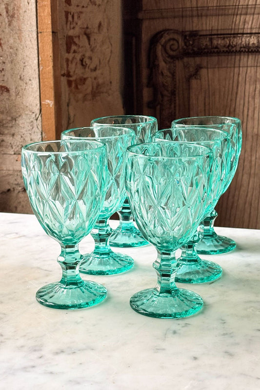 Set 6 Copas Azules Turquesas Diseño Rombos Cristina Oria 