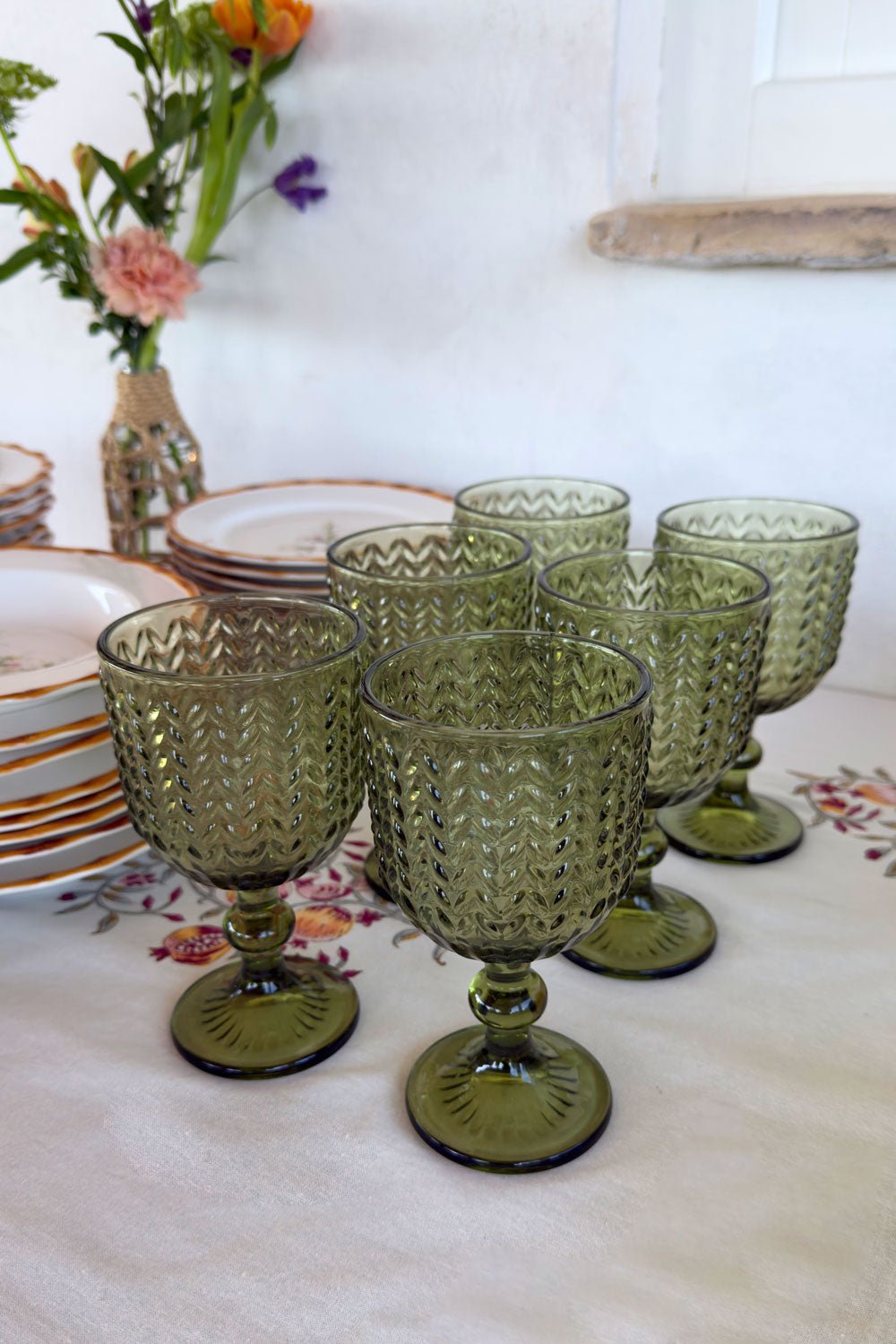 Copas Set 18 Piezas Cristalería Verde ZigZag Cristina Oria