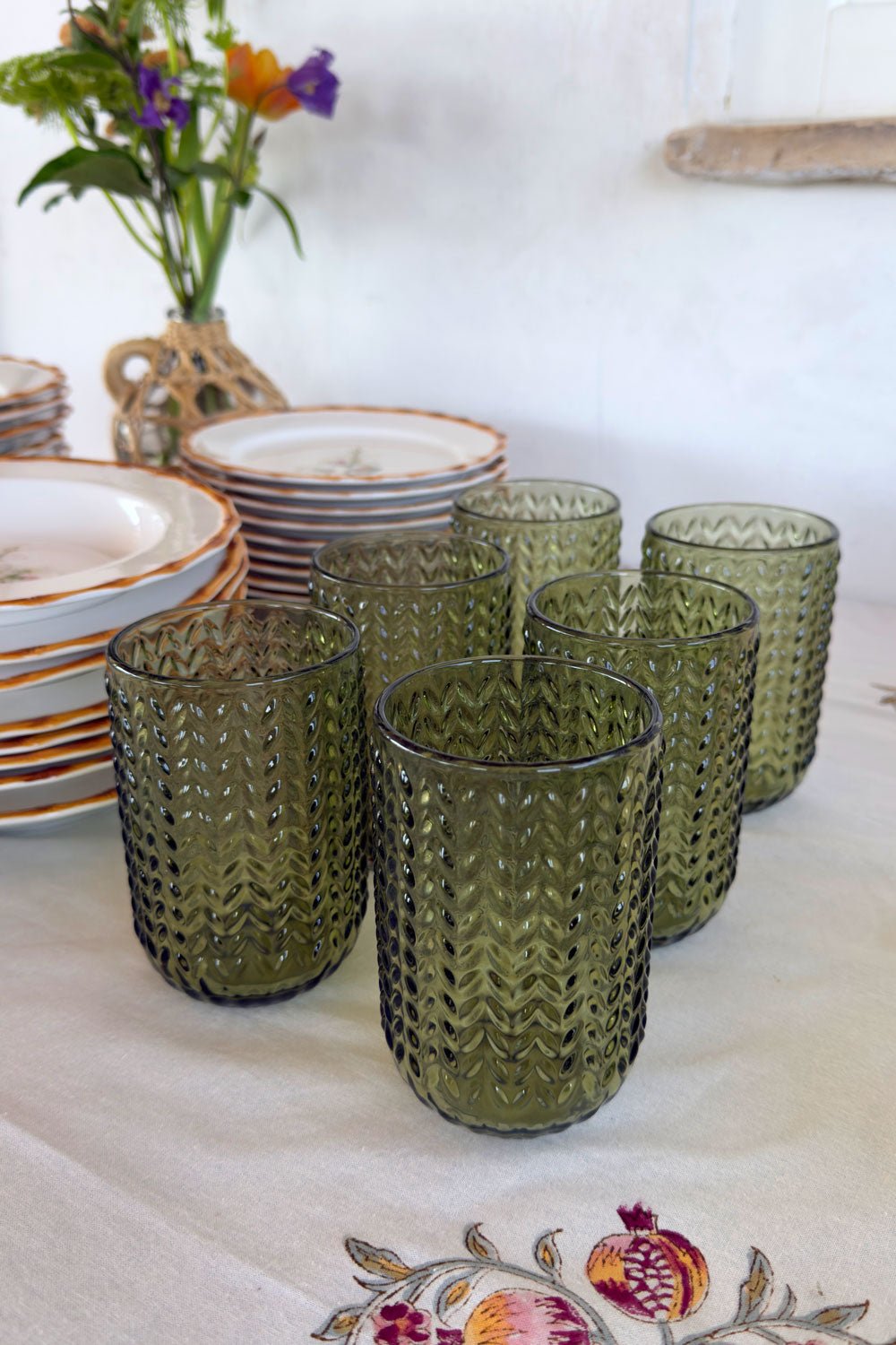 Set 6 Vasos Alto Cristal Verde ZigZag Cristina Oria