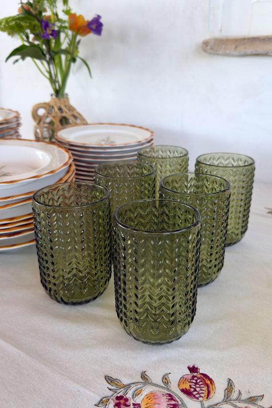 Set 6 Vasos Alto Cristal Verde ZigZag Cristina Oria