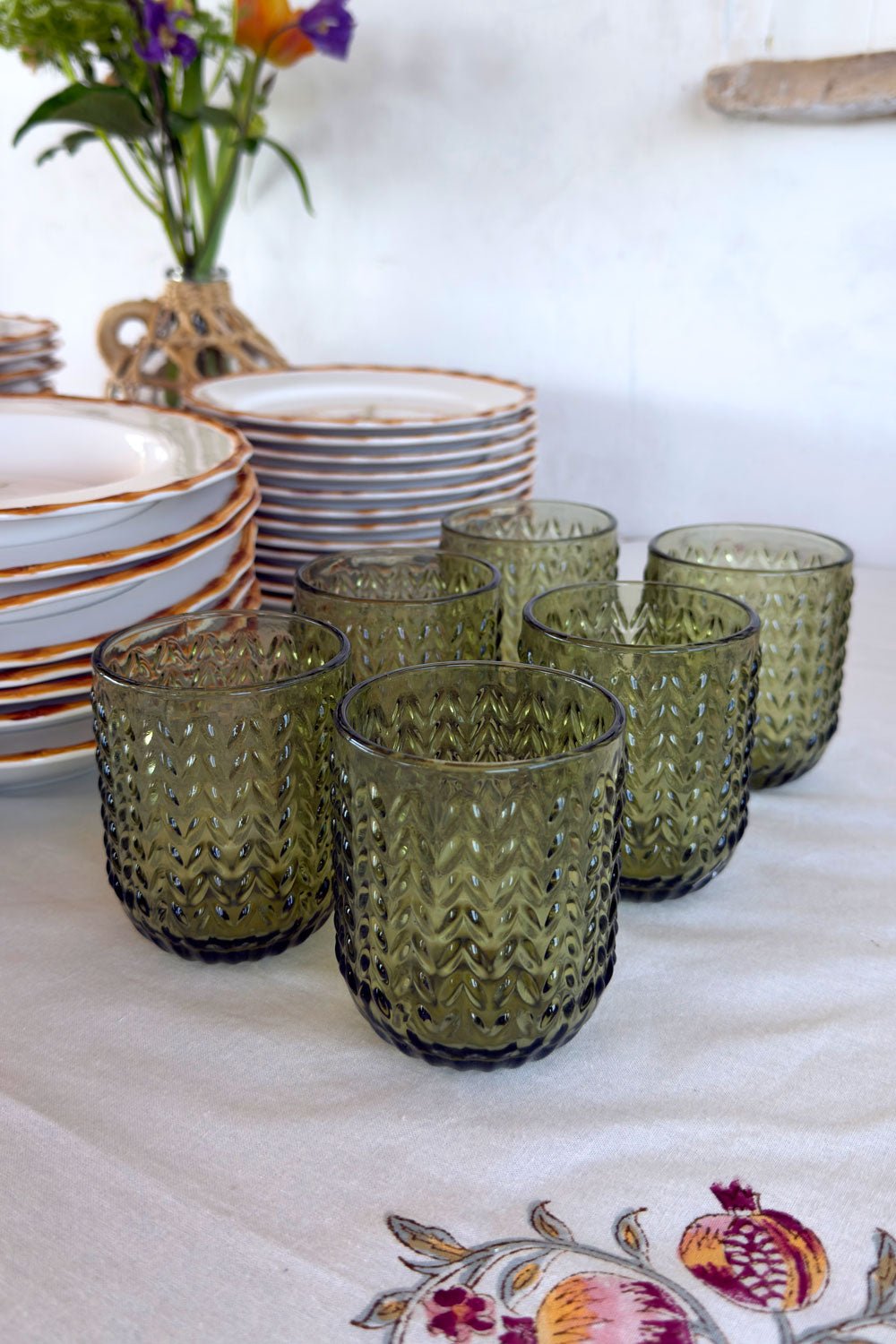 Set 6 Vasos Cristal Verde Espiga Cristina Oria