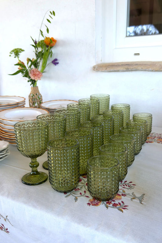 Set 18 Piezas Cristalería Verde ZigZag Cristina Oria