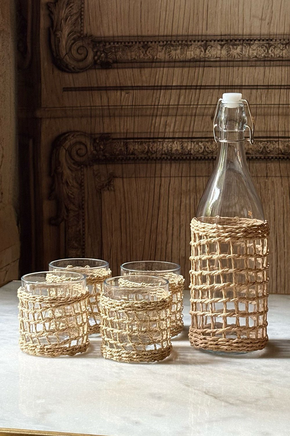 Set De Botella Y Vasos Con Entramado De Fibra Cristina Oria 