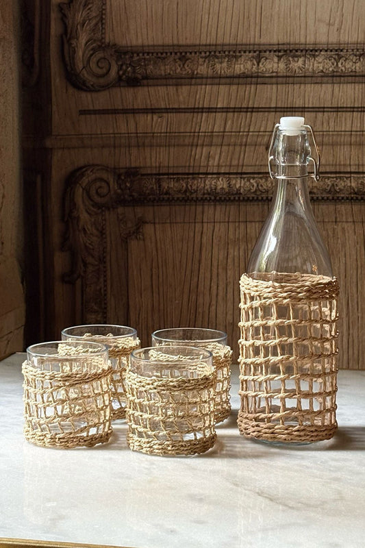 Set De Botella Y Vasos Con Entramado De Fibra Cristina Oria 