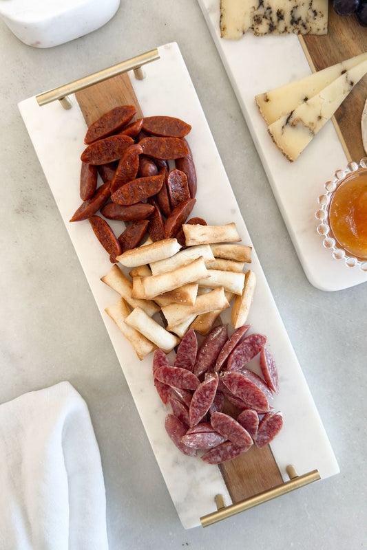 Bandeja Rectangular De Mármol Y Madera Con Asas Doradas Cristina Oria