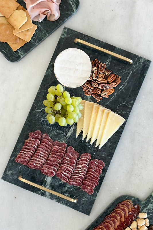 Bandeja Rectangular De Mármol Verde Con Asas Doradas Cristina Oria 