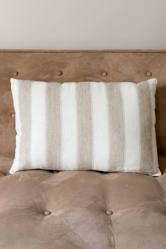 Cojín Rectangular De Lino Con Diseño De Rayas Beige Natural Cristina Oria 