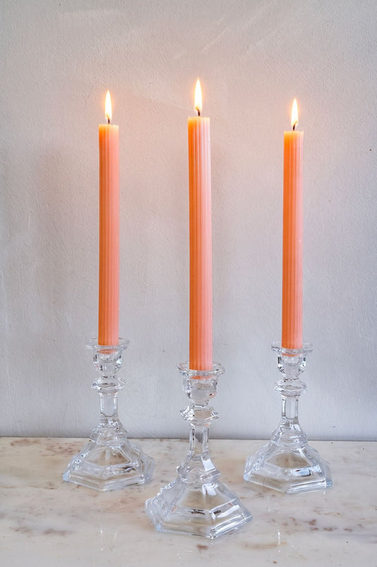 Coral Set De 3 Velas Con Diseño Rayas En Relieve Colores Pastel Cristina Oria