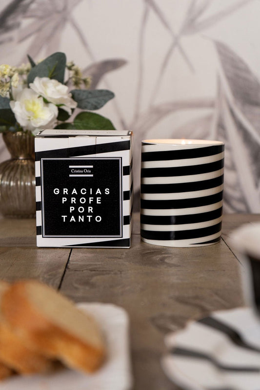 Vela Diseño Rayas Diagonales "Gracias Profe Por Tanto" Cristina Oria 