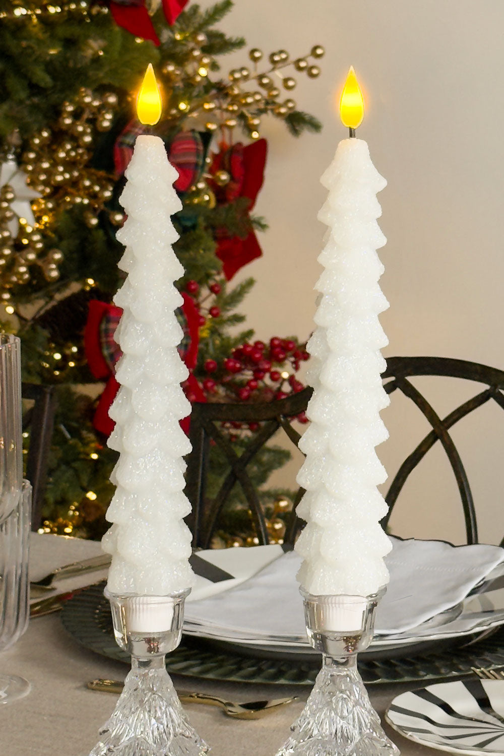 Set De 2 Velas LED Diseño Abeto Blanco Cristina Oria