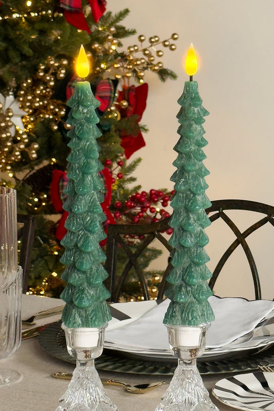 Set De 2 Velas LED Diseño Abeto Verde Cristina Oria