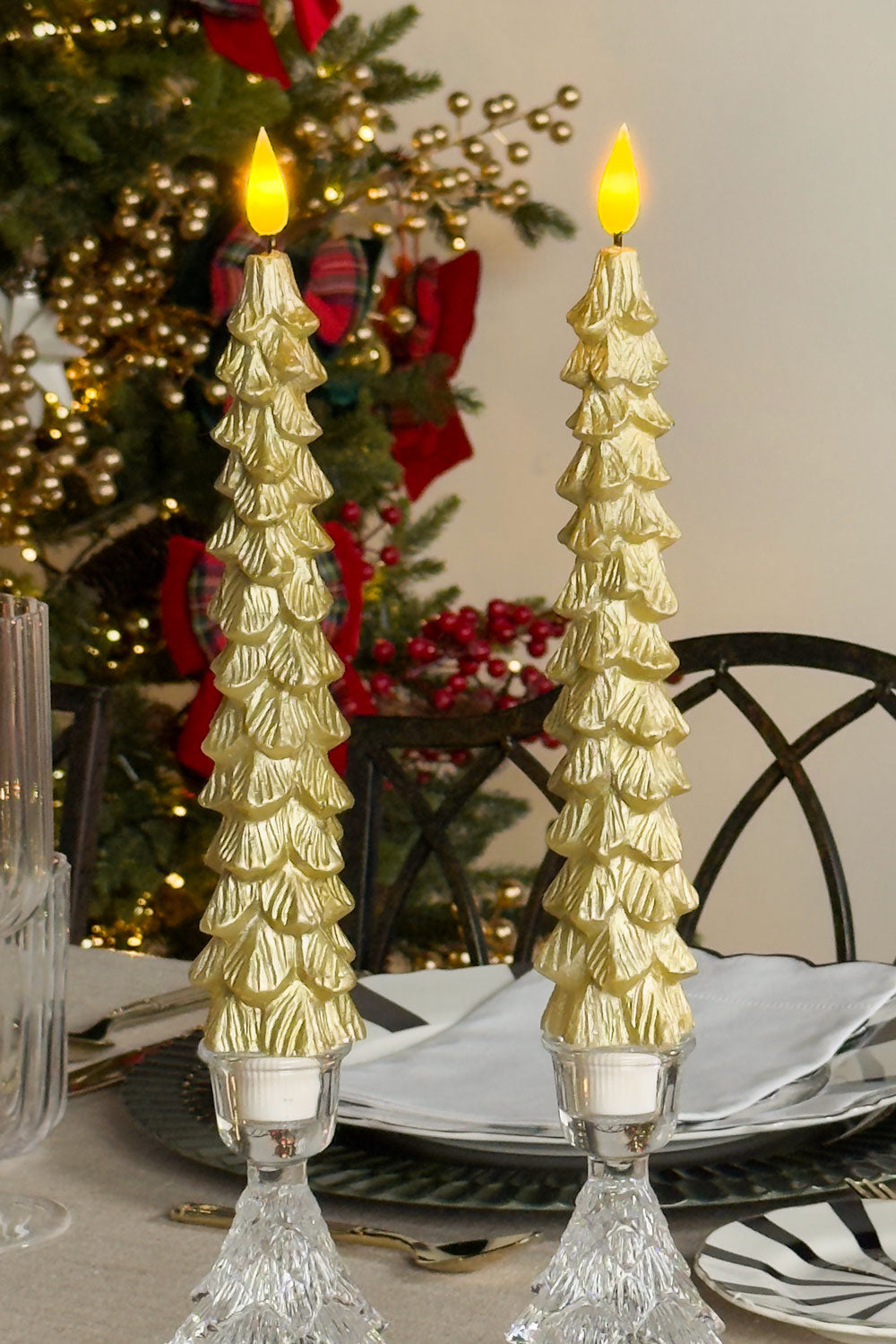 Set De 2 Velas LED Diseño Abeto Dorado Cristina Oria
