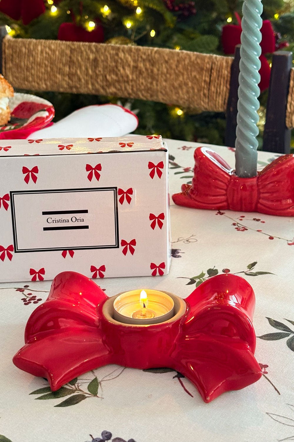 Portavelas Con Diseño De Lazo Rojo Grande Cristina Oria 